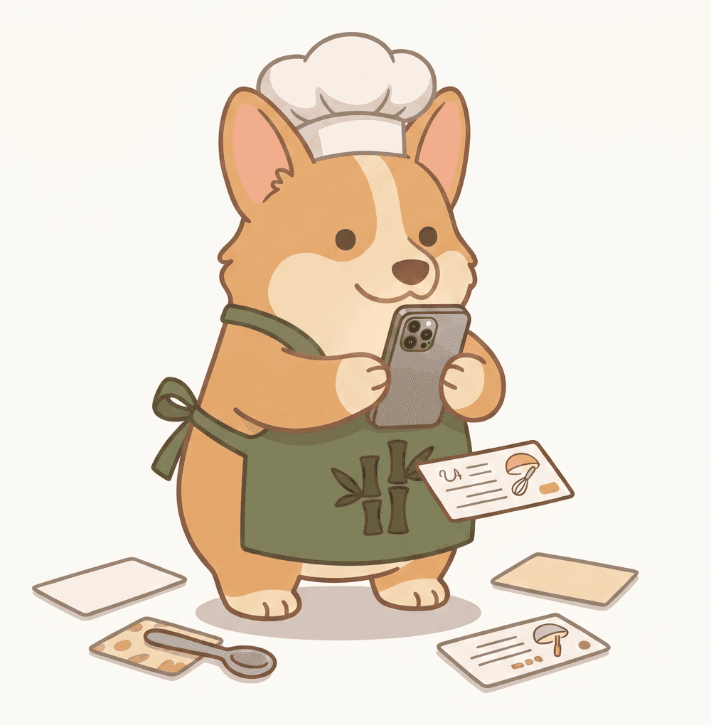 The Doughy Corgi capturing recipe cards with a phone