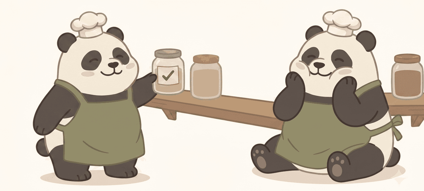 Two panda chefs shelving finished version jars